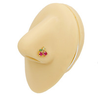 Anneaux de nez en titane plaqué or pour femmes, bijoux de piercing de nez tendance en forme de L, avec pierre précieuse cerise, bijoux de corps raffinés pour mariage