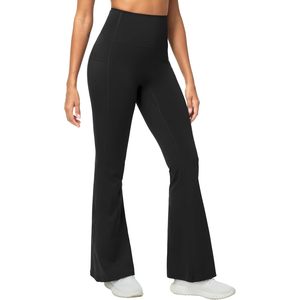 FOXA Women's High Waist <b>Flare</b> Yoga Pants With Pockets Butt Lifting Workout <b>Leggings</b> Standard Thickness Spandex Nylon - Product Image 2