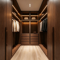 Dressing sur mesure haut de gamme avec bandes lumineuses LED et armoire couleur noyer, mobilier de chambre à coucher