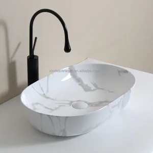 洗面台セラミック大理石カララ大型楕円形バスルームシンクメーカー