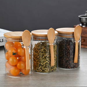 Ensemble de 6 pots à épices en verre borosilicate de haute qualité avec couvercles hermétiques en bambou et cuillères, capacité de 500 ml, écologiques, recyclables, pour une fraîcheur optimale - Product Image 3