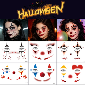 Adesivi per Tatuaggi Temporanei Non Tossici con Design a Punti Curvi per Faccia di Clown o Schiaccianoci di Halloween, per Trucco e Cosplay - Product Image 3