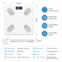 Balance électronique LCD rétroéclairée 180 kg en verre trempé pour salle de bain, surveillance de la composition corporelle, vie saine, SBQR, expert 15 ans