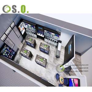 Estación de trabajo para teléfono móvil, mueble de madera blanca personalizado, decoración para <span class=keywords><strong>tienda</strong></span> de juegos de <span class=keywords><strong>Playstation</strong></span>, estante para teléfono móvil - Product Image 4