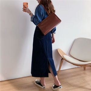 Vintage High-Waist Dunkelblauer Jeansrock für Damen, Herbst, Rückenschlitz, Mittellang, Einfarbig, Eng Anliegend, Schnelltrocknend, Gerade Geschnitten - Product Image 1