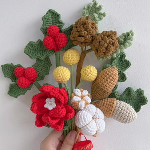 Bouquet di Fiori Natalizi Fai-da-Te all'Uncinetto, Fiori Artificiali Eterni Lavorati a Mano con Pigne e Babbo Natale per Decorazioni Natalizie e Regali Festivi - Product Image 2