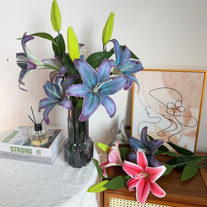 Bouquet de lys artificiels en soie, haute simulation, branche unique, pour décoration intérieure et accessoires de mariage - Product Image 2