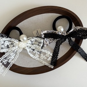 French Retro Pearl Sweet Elastic Hair <b>Rope</b> Vintage <b>Lace</b> BowKnot Bridal Wedding Hair Accessories Jewelry - Product Image 1
