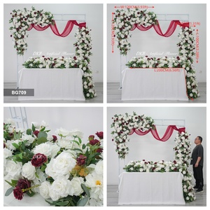 Vente flash : Décoration de scène de mariage avec fond de fleurs artificielles roses et plantes vertes - Product Image 2