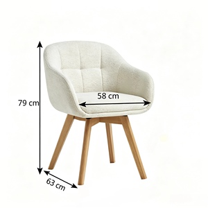 Chaise de salle à manger pivotante moderne en tissu avec accoudoirs fixes, pieds en bois coniques, dossier solide confortable, chaise de salon, fauteuil - Product Image 4