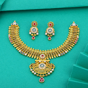 Elegante collar y aretes de oro para novia con detalles artesanales, piedras de colores, joyería fina étnica clásica para bodas. - Product Image 3