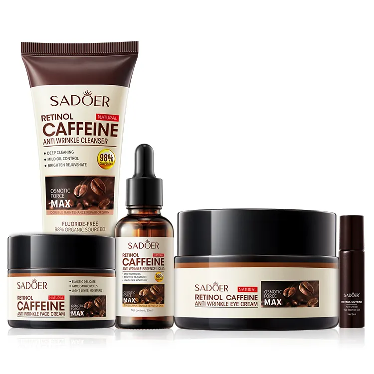 OEM SADOER vente en gros produits de soins de la peau lissants au rétinol et à la caféine avec prix ensemble de soins de la peau du visage