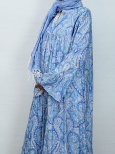 Selección del Editor: Abaya con Estampado Paisley Azul, Cuello con Muescas, Diseño en Capas, Suave y Ligera, Vestido <span class=keywords><strong>Maxi</strong></span> para Mujeres Musulmanas, Estilo Dubai, Uso Diario, Personalizable - Product Image 3