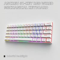 Clavier mécanique filaire pour jeux ANCREU 61 touches 60% avec rétroéclairage RVB en aluminium USB Type-C pour ordinateur de bureau - Neuf