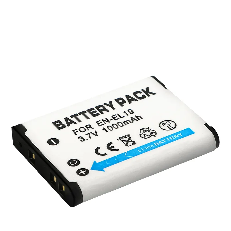 Bateria de câmera para nikon coolpix, 3.7v 1000mah EN-EL19 en el19 enel19 para nikon coolpix s32 s33 s100 s2500 s2750 s3100 s3200 s3300 s3400 s3500 s410