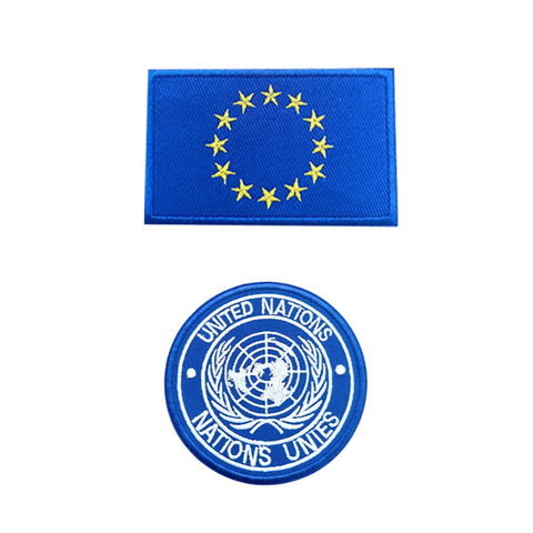 United Nations European Union Embroidered Felt Hook Loop Morale Tactical Patches Badges for Clothing Armbands Hats Durable PU