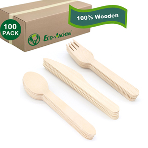 Anhui Ancheng 110 140 160mm 165mm Einweg Biologisch abbaubares Holz messer Gabel Löffel Besteck Set - Product Image 1