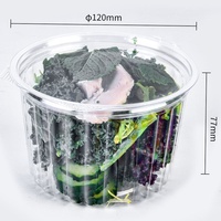 Boîte d'emballage en plastique ronde transparente en PET/rPET pour salades de fruits frais et snacks, avec couvercle plat, vente en gros
