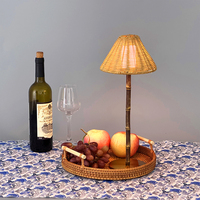 Lampe de table en bambou, abat-jour en rotin, lumière de mariage, lumière remplaçable, tactile, sans fil, rechargeable par USB