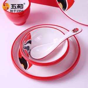 Melamine Dinnerware Set Red Chinese Opera Face Design Durable Daily Use - Product Image 3