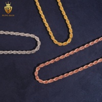 Chaînes en argent massif 925 de 3,5 mm, chaîne à maillons en forme de corde, plaquée or rose, bracelet et collier pour homme, bijoux rock, rappeur, hip-hop