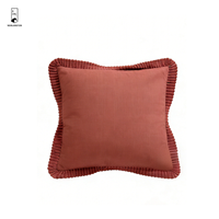 Housse de coussin en velours avec volants plissés - Housse de coussin carrée unie - Housse à bordure romantique à volants pour canapé et chambre