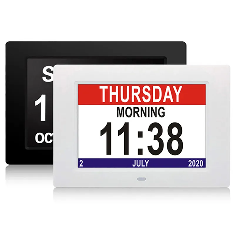 12 Alarms Digital LED Calendar Clock with Multi-Languages to display Medicine Time Reminder for Elder Home Desk Wall Decoration
