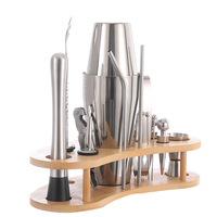 Kit de barman premium avec support en bois, ensemble de 16 outils de bar Boston en acier inoxydable, shaker à cocktails
