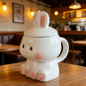 Taza de Porcelana con Dibujos Animados de Conejitos, Ecológica, Linda Taza de Café con Leche para Fiestas de Pascua, con Tapa, Regalo - Product Image 1