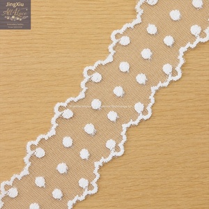 Passamaneria in pizzo ricamato a pois <span class=keywords><strong>con</strong></span> bordi smerlati doppi per fiocchi, elastici per capelli, collane, cucito e lavoretti fai da te - Product Image 4