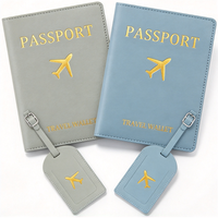 Personnalisable Vintage été voyage cadeau ensemble en cuir PU étanche passeport couverture et étiquette de bagage avec logo personnalisé