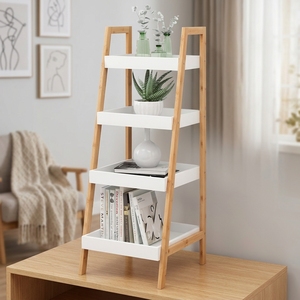 Hot Selling Decoration White 4 Tier Display Bamboo Wood Plants Stand <strong>Outdoor</strong> Indoor Ladder <strong>Shelf</strong> - Product Image 6