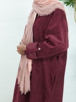 Robe longue ample en velours côtelé bordeaux, col polo, manches retroussées, style abaya modeste, tenue quotidienne pour femmes musulmanes, personnalisable OEM
