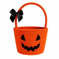 Panier à bonbons d'Halloween pour enfants, sac à sucre portable en corde de coton tressée, forme ronde, pour le rangement