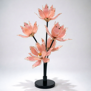 Lámpara de Mesa de Cristal Rosa con Forma de Flor de Loto, 5 Cabezas, Base de Metal Moderna, Lámpara Decorativa de Escritorio - Product Image 1