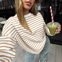 FANSTON Nouvelle collection automne – Sweat-shirt ample à col rond et rayures colorées, imprimé 3D, manches longues pour femme