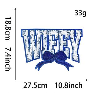 Nouvel arrivage : Patch thermocollant en chenille et sequins brodés, motif 'Wifey' avec nœud, grande taille 10,7 pouces/27,3 cm - Product Image 2