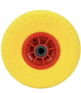 STM 18 years professional manufacturer 10 inch 3.00-4 PU foam wheel with red plastic rim 20mm roller bearing 75mm hub length