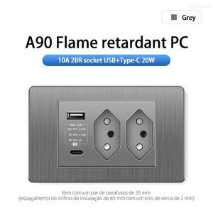 Prise murale USB en PC gris brossé, norme brésilienne, panneau de prise électrique, type 118, prise murale 6 broches - Product Image 3