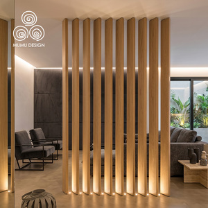 Freestanding Timber <strong>Screen</strong> Anti Warping Solid Wood Slats Vertical Wood Battens <strong>Decorative</strong> Partition Wall for Hotel Lobby - Product Image 2