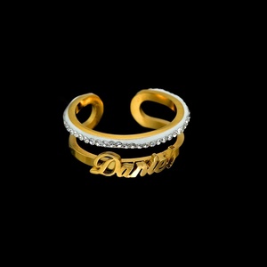 Anillo Doble Chapado en Oro con Diseño de Letra y Diamantes de Imitación, Joyería de Aleación Moderna para Uso Diario, para Mujer - Product Image 3