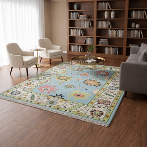 Hand Knotted Pastel Oushak Wool <b>Rug</b> <b>Traditional</b> Floral Design Handmade Carpet for Living Room & Bedroom - Product Image 3
