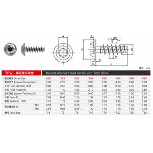 Vis autotaraudeuses Torx à tête cylindrique avec extrémité plate en plastique K2/K2.2/K2.5/K3/K3.5/K4, haute résistance à la traction 10.9 SS - Product Image 4