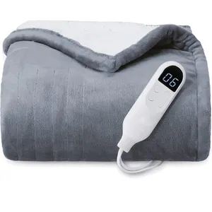 Cobertor cinza popular com desligamento automático, cobertor aquecedor elétrico macio e confortável para cama