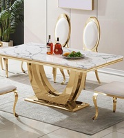 Ensemble de table et chaises de salle à manger extensible de luxe moderne, plateau en marbre, structure en acier inoxydable, imperméable, 6 places, rectangulaire, meubles de maison
