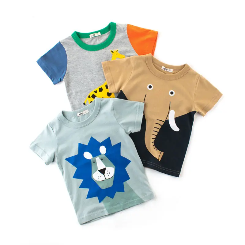 Kaus anak-anak dinamis warna-warni kaus lengan pendek gambar hewan tanpa pola kaus anak laki-laki pakaian anak-anak grosir
