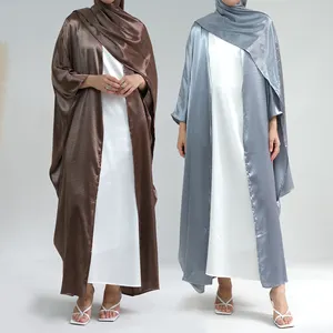 Shinny Polyester New Cardigan Kimono Abaya Traditional Muslim Clothing Dubai Abaya Modest Dresses