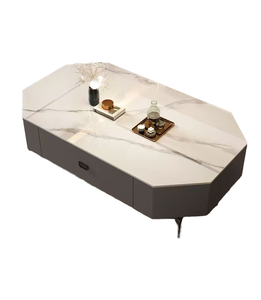 Table basse moderne avec plateau en marbre et rangement, structure en métal, meubles de salon - Product Image 1