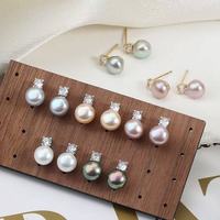 Pendientes de plata 925 para mujer, con perlas naturales de agua dulce de 8 mm, con incrustaciones de circonita, joyería al por mayor de fábrica.