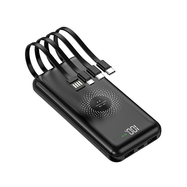 Portable 10000mAh Power Bank & Wireless Charger Built-In USB Type C Cable 10W Output Power Station
